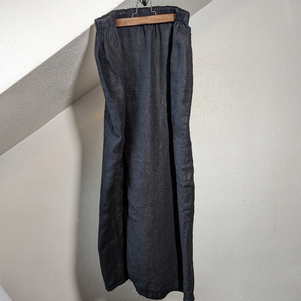 FLAX by Jeanne Engelhart 2G black linen maxi skirt